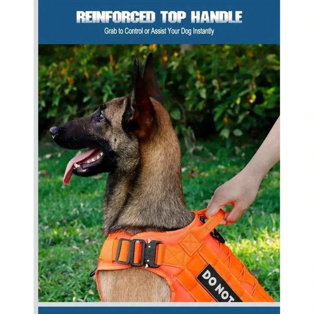DNALLRINO Tactical Dog Harness Vest Dogs, Adjustable Military Pet Orange XL NEW